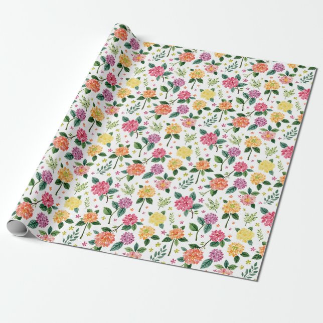 Papel De Regalo Acuarela floral de Dahlia (Desenrollado)