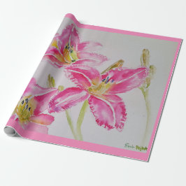 Papel De Regalo Acuarela floral de flores de lirio rosa de bonito