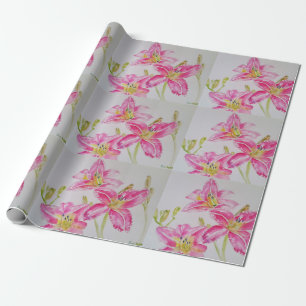 Papel De Regalo Acuarela floral de flores de lirio rosa de bonito