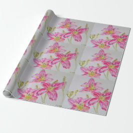 Papel De Regalo Acuarela floral de flores de lirio rosado de bonit