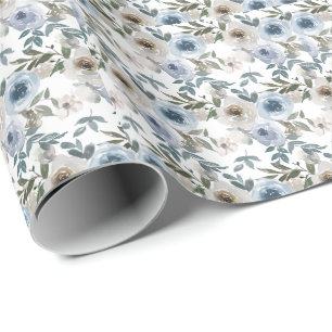 Papel De Regalo Acuarela Floral Dusty Blue Flower Necea
