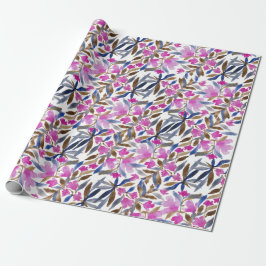 Papel De Regalo Acuarela floral en cedro azul veneciano rosa