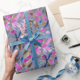 Papel De Regalo Acuarela Floral En Cedro Azul Veneciano Rosa