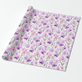 Papel De Regalo acuarela floral - Gladiolas rosa y morado