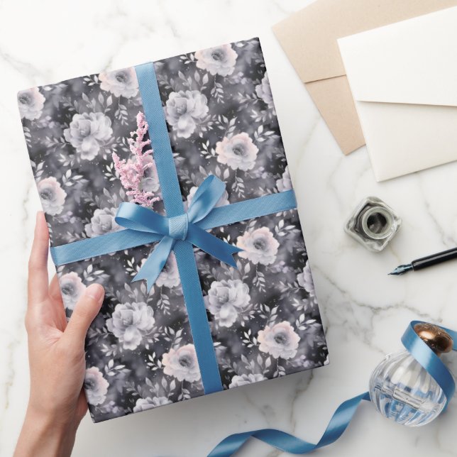 Papel De Regalo Acuarela floral gris (Regalar)