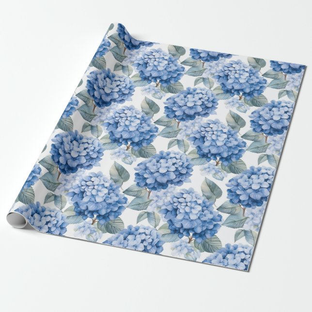 Papel De Regalo acuarela floral - Hydrangeas azules (Desenrollado)