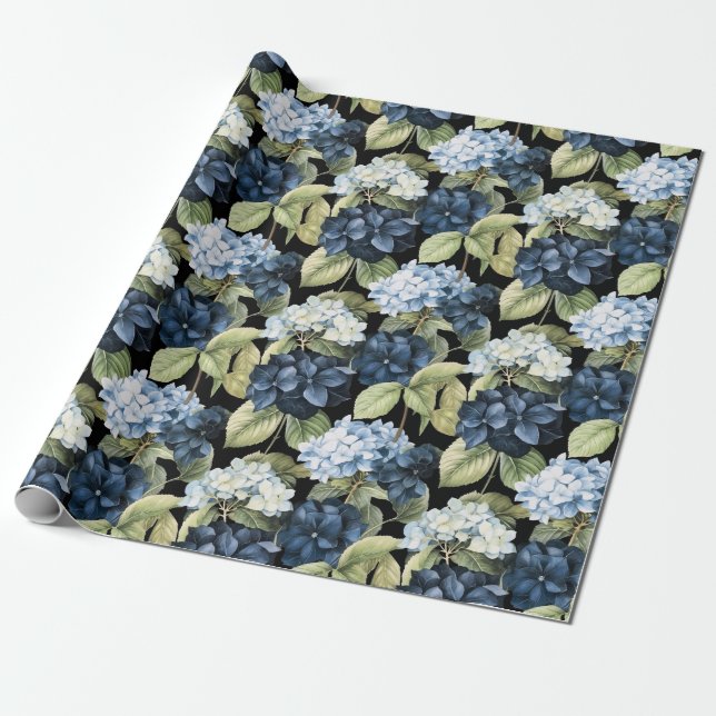 Papel De Regalo acuarela floral - Hydrangeas azules (Desenrollado)