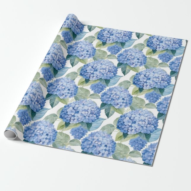 Papel De Regalo acuarela floral - Hydrangeas azules (Desenrollado)