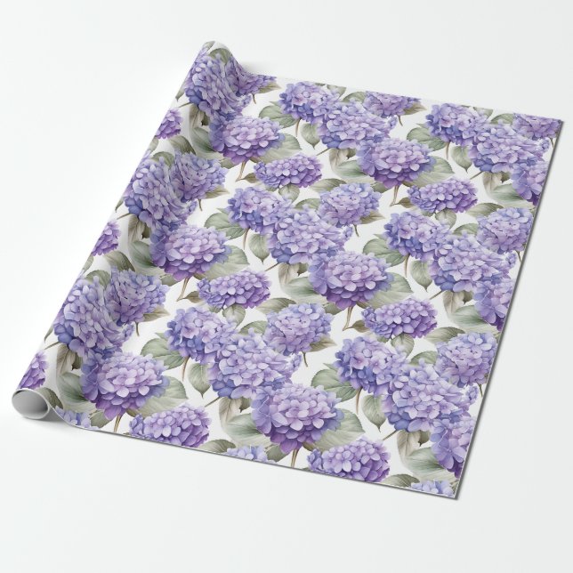 Papel De Regalo acuarela floral - Lavender Purple Hydrangeas (Desenrollado)