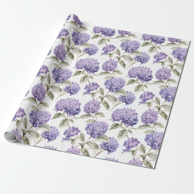 Papel De Regalo acuarela floral - Lavender Purple Hydrangeas (Desenrollado)