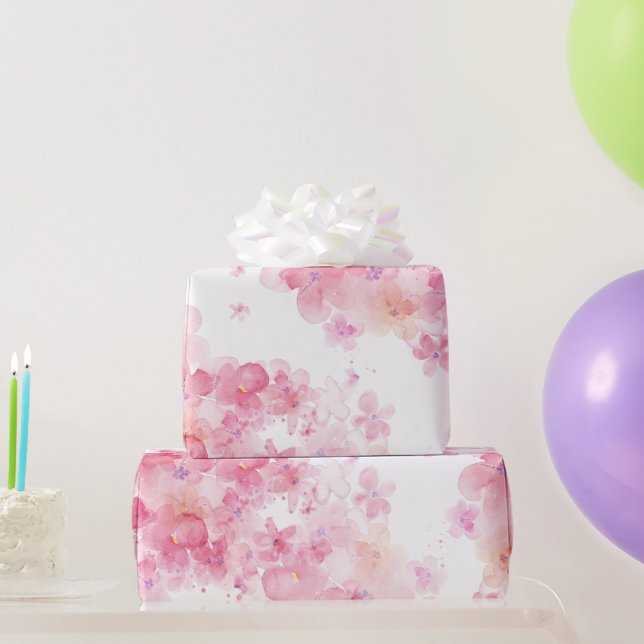 Papel De Regalo Acuarela floral rosa (Regalos de fiesta)