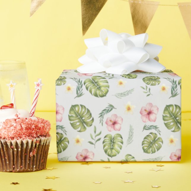 Papel De Regalo Acuarela floral rosa gris claro elegante (Fiesta de cumpleaños )