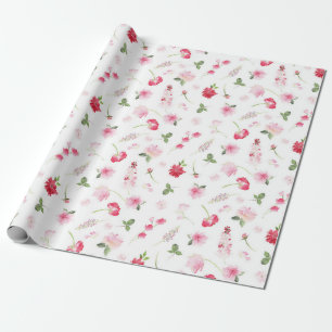 Papel De Regalo Acuarela Floral Rosa Rojo