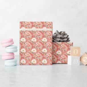 Papel De Regalo Acuarela Floral Rosa y Marfil