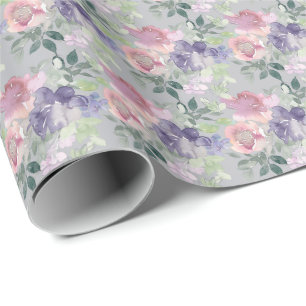 Papel De Regalo Acuarela Floral Rubor Rosa Lavanda Púrpura
