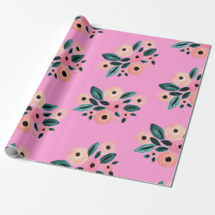 Papel De Regalo Acuarela Floral Teal y Rosa