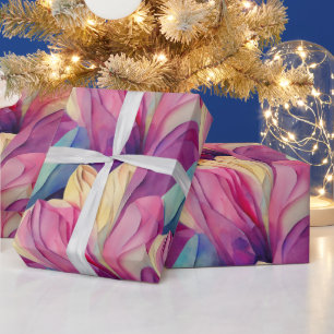 Papel De Regalo Acuarela Flores de Primavera Vibrantes Pintadas