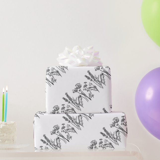 Papel De Regalo Acuarela Flores silvestres Botánicas Clásica Simpl (Regalos de fiesta)