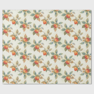 Papel De Regalo Acuarela Fruta y Flores de Caqui
