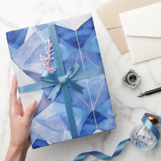 Papel de regalo acuarela geométrico de cristal azu