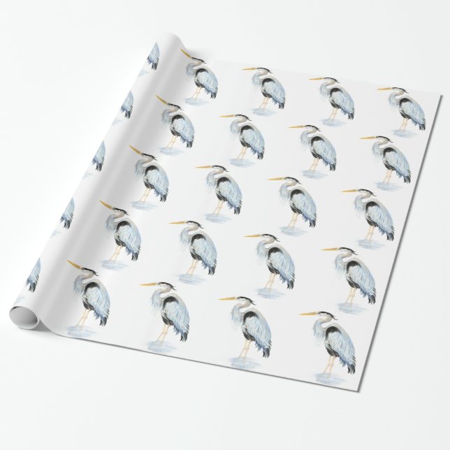 Papel De Regalo Acuarela Gran Azul Hérgaro Naturaleza de aves (Desenrollado)