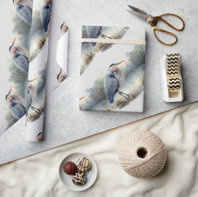 Papel De Regalo Acuarela Gran Azul Heron Naturaleza de vida silves (Artesanía)
