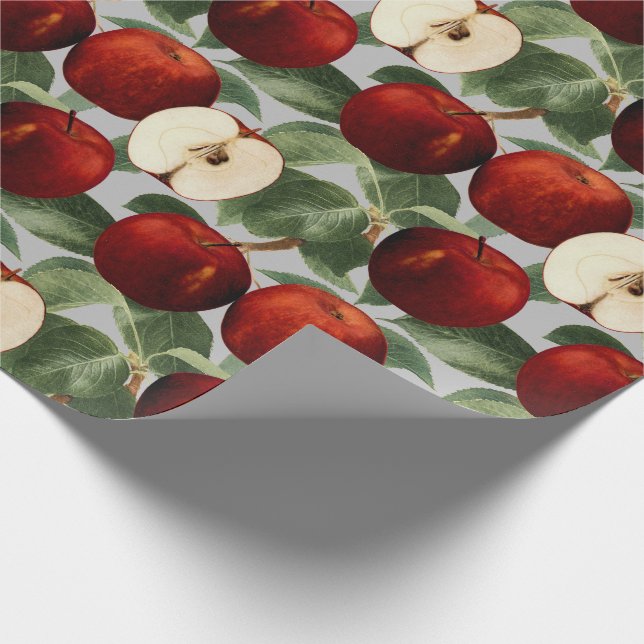 Papel De Regalo Acuarela gris botánica de las manzanas rojas (Esquina)