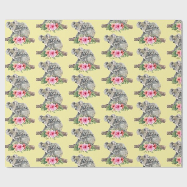 Papel De Regalo Acuarela Koala Bears Cuece Mamá Y Bebé (Superficie plana)