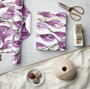 Papel De Regalo Acuarela Magnolia Violeta Púrpura