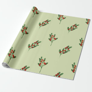 Papel De Regalo Acuarela Mistletocon Navidades de las Berries Roja