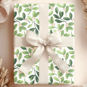 Papel De Regalo Acuarela Mistletoe Elegante Fiesta Floral Verde
