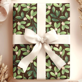 Papel De Regalo Acuarela Mistletoe Elegante Marrón Fiesta Floral