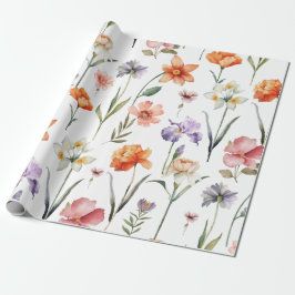 Papel De Regalo Acuarela moderna Flor silvestre Floral botánica