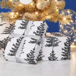 Papel De Regalo Acuarela Monocromo Árbol de Navidad Negro