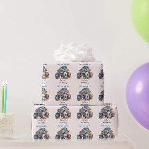 Papel De Regalo Acuarela Monster Camión niño Cumpleaños