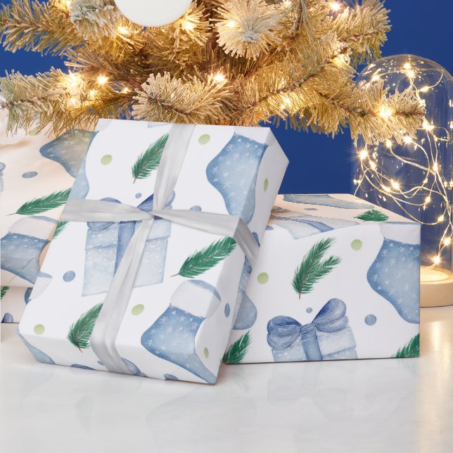 Papel De Regalo Acuarela Navidades azules Existencias y presencias (Vacaciones)