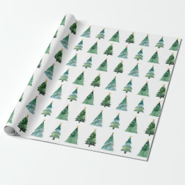 Papel De Regalo Acuarela Navidades de árbol de invierno envueltos