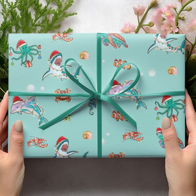 Papel De Regalo Acuarela Navidades de arrecife de tiburón delfín d (Subido por el creador)