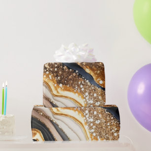 Papel De Regalo Acuarela negra y brillo dorado Agata Tinta Alcohol