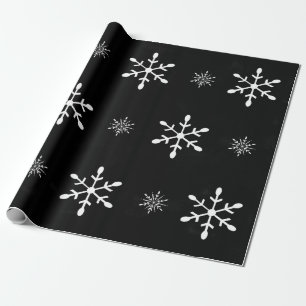 Papel De Regalo Acuarela negra y navidad blanco de los copos de