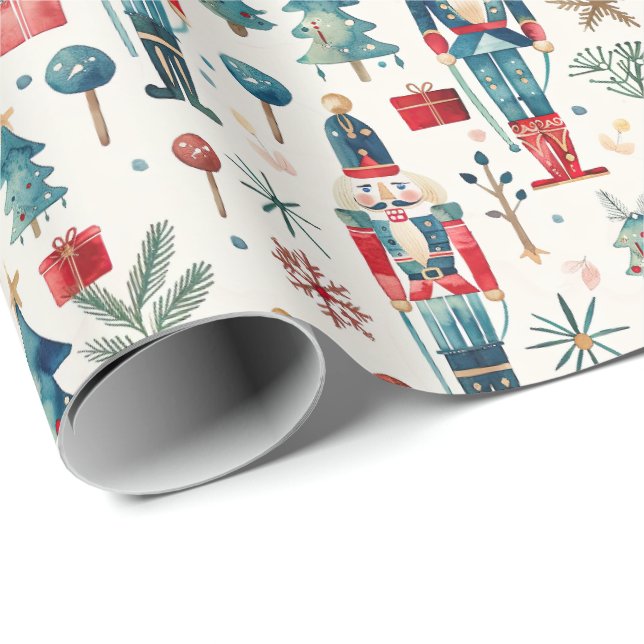 Papel De Regalo Acuarela Nutcrackers Navidades divertidos rollo de (Esquina del rollo)