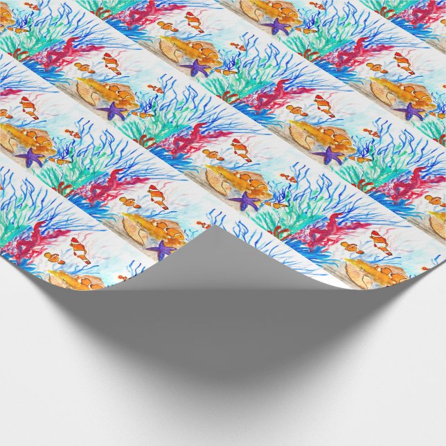 Papel De Regalo acuarela océano mar Nautical Mar Cute Fishman (Esquina)
