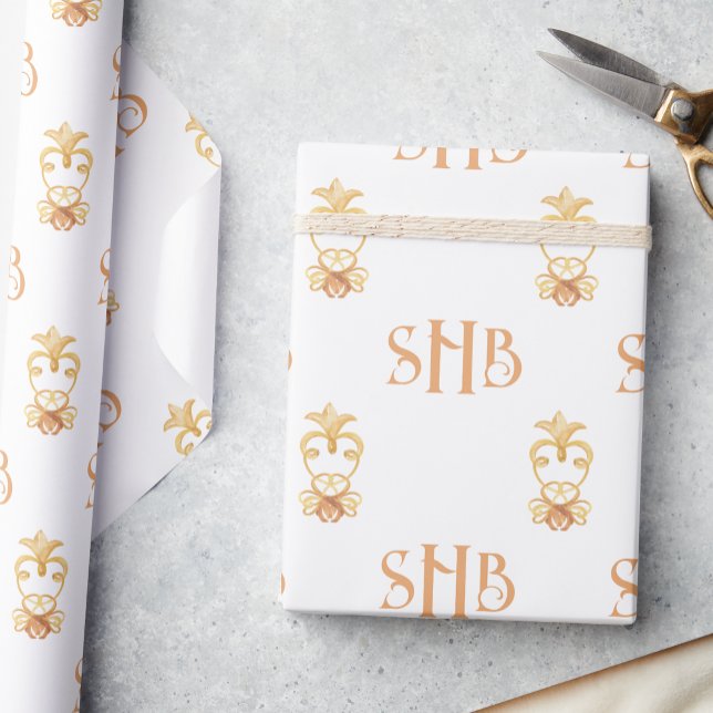 Papel De Regalo Acuarela Oro Florece 3 letras Monograma (Subido por el creador)