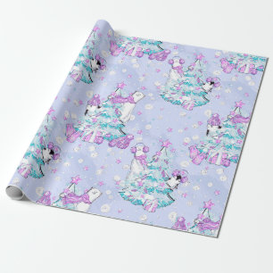 Papel De Regalo Acuarela Oso Polar y Pingüino Navideños Adorables