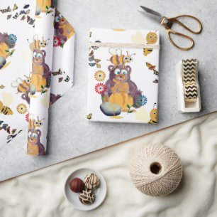 Papel De Regalo Acuarela Osos Abejas Lindas Mariposas