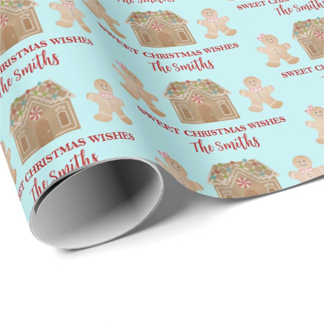 Papel De Regalo Acuarela Pan de jengibre Navidades dulces envuelto (Esquina del rollo)