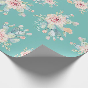 Papel De Regalo Acuarela Pastel Cactus Flores Florales Suculentas