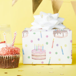 Papel De Regalo Acuarela Pastel de Cumpleaños y Confetti