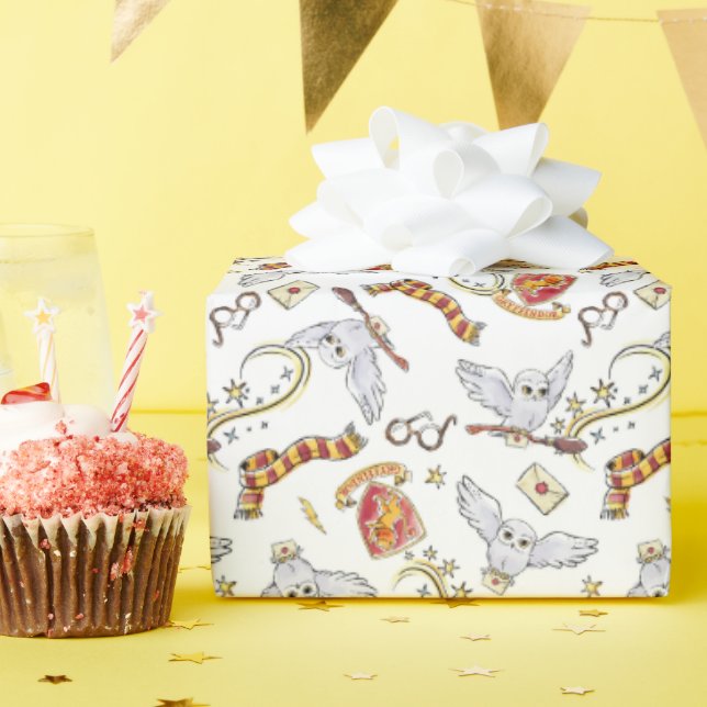 Papel De Regalo Acuarela Patrón de Hedwig GRYFFINDOR™ (Fiesta de cumpleaños )