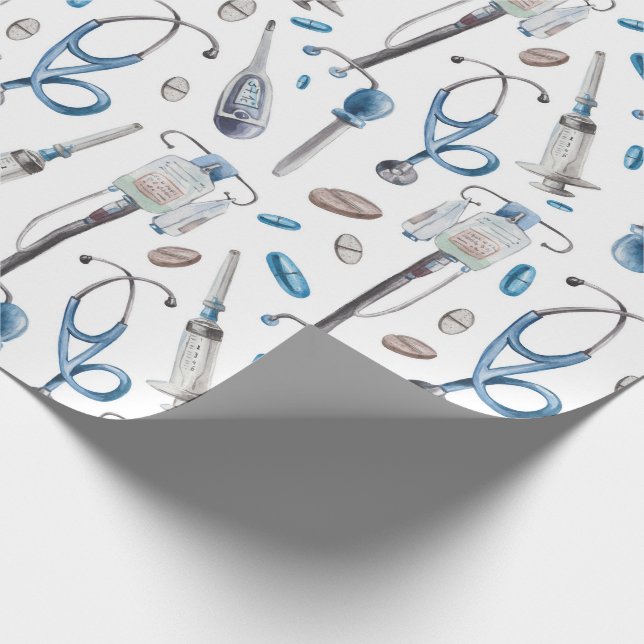 Papel De Regalo Acuarela, patrón transparente de suministros médic (Esquina)